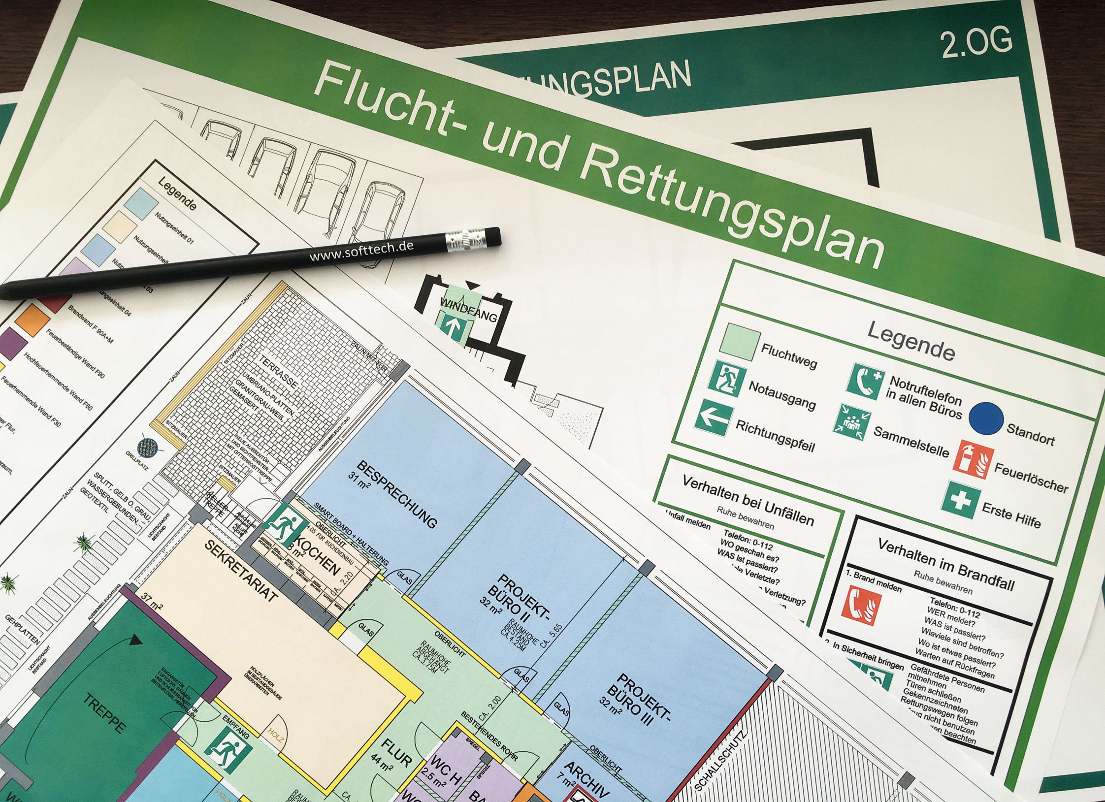 Im Ernstfall verhindern Feuerwehr-, Flucht- und Rettungspläne sowie ausgeklügelte Brandschutzkonzepte Schlimmeres. BILD: SOFTTECH