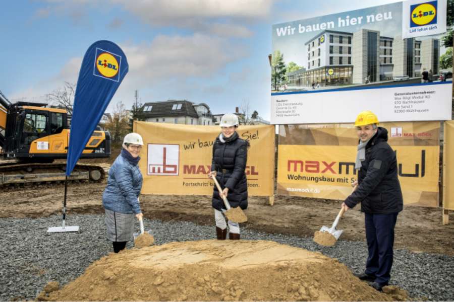 Spatenstich in Berlin: Lidl-Filiale mit Wohnungen in serieller Modulbauweise entsteht. FOTO: Lidl/Pablo Castagnola