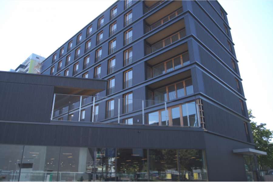 Deutschlands fortschrittlichstes funktionales Gebäude. Buggi 52 in Freiburg wurde aus FSC-zertifiziertem Holz aus der Region gebaut. BILD: Forest Stewardship Council (FSC)