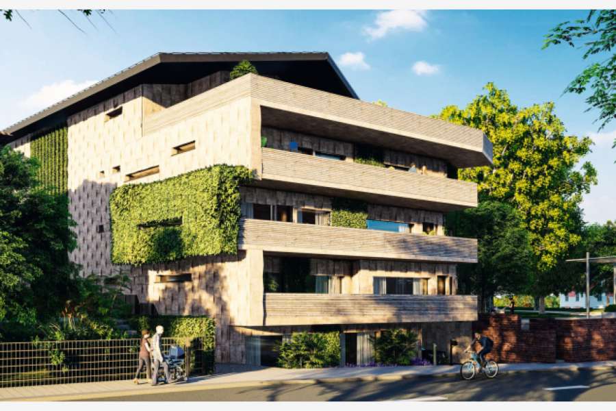 Dieses Wohnhaus in Stuttgart-Feuerbach wird zu 100 Prozent aus recyclingfähigen Materialien bestehen. Das ist Nachhaltigkeit! BILD: TRIQ GmbH