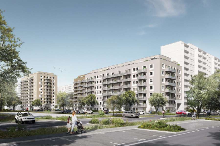 Drei Häuser mit insgesamt 310 Wohnungen entstehen in Berlin-Marzahn. Durch das BIM-Verfahren erhoffen sich die Bauherrin und der Generalunternehmer eine Reduktion von Planungs- und Ausführungsfehlern. Visualisierung: Stadt und Land GmbH