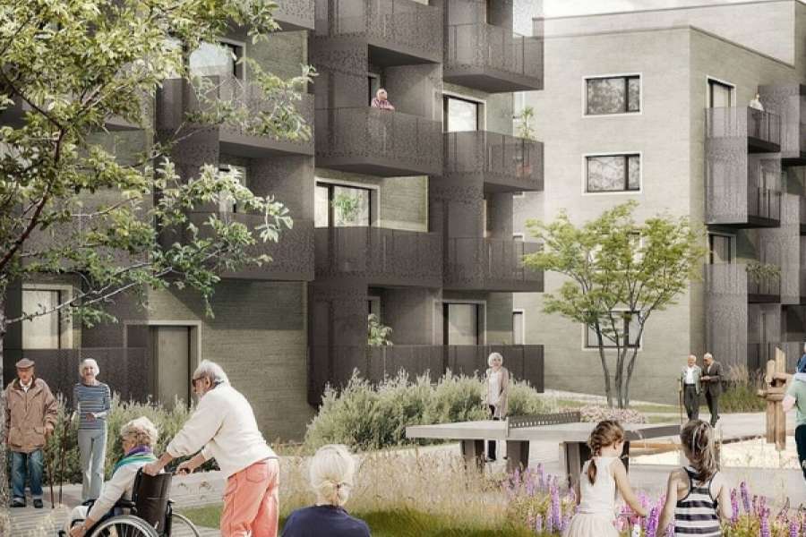 Mehrere Generationen sollen in Berlin-Lankwitz zusammenleben, so sieht die Vorstellung der degewo aus. (Screenshot degewo-Website Visualisierung: Planungsgemeinschaft Bollinger + Fehlig Architekten GmbH BDA und Bernrieder.Sieweke-Lagemann.Architekten BDA GmbH)