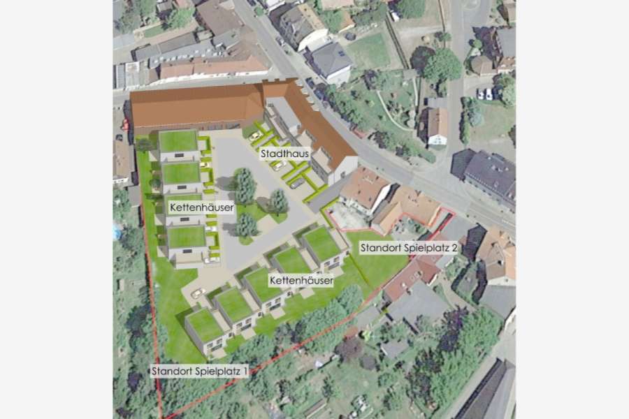 „Entwurf Familienquartier“ mit Kettenhäuser und Stadthaus: MKS Architekten-Ingenieure GmbH Bildrechte: WIS Wohnungsbaugesellschaft im Spreewald mbH 
