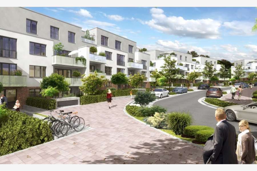 Sollen Ende 2020 bezugsfertig sein: 76 Mietwohnungen im Passivhausstandard in Frankfurt-Preungesheim. Visualisierung: UGNHWS