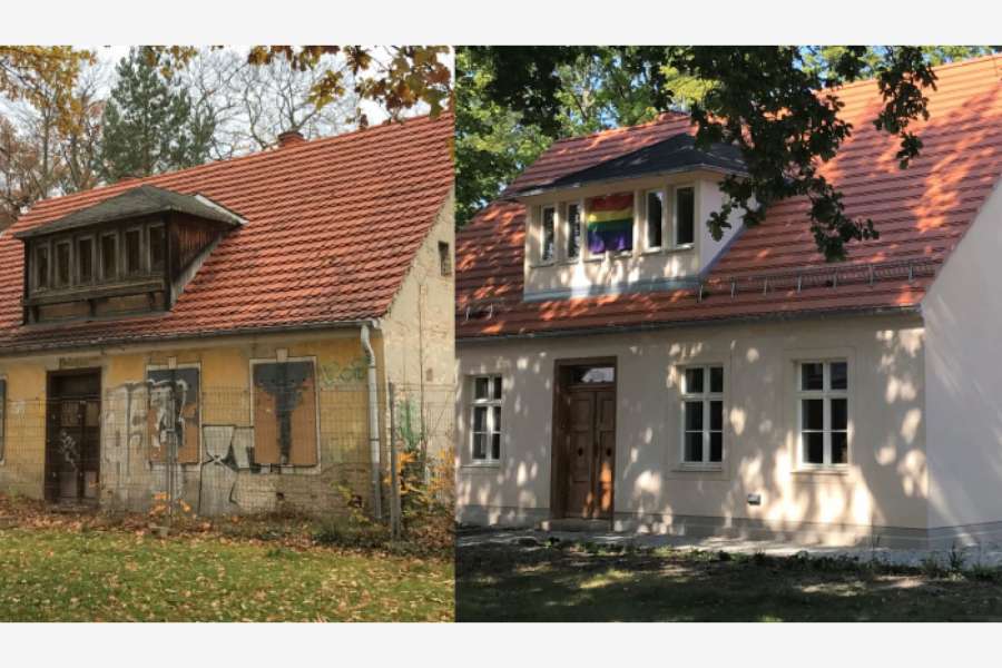 Das Heidehaus: Vor der Sanierung (links), nach der Sanierung (rechts). FOTOS: ProPotsdam/Ludwig Maaß
