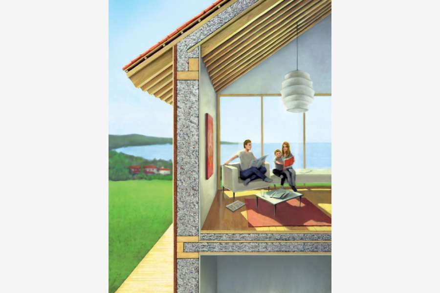 Die Grafik veranschaulicht, wie mittels eingeblasenen Materialien gedämmt wurde. Foto: Climacell