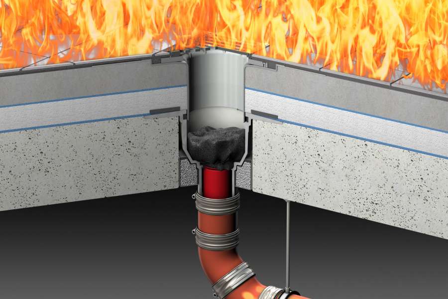Bodenablauf Passavant und Feuer von oben, Foto: Aco Haustechnik