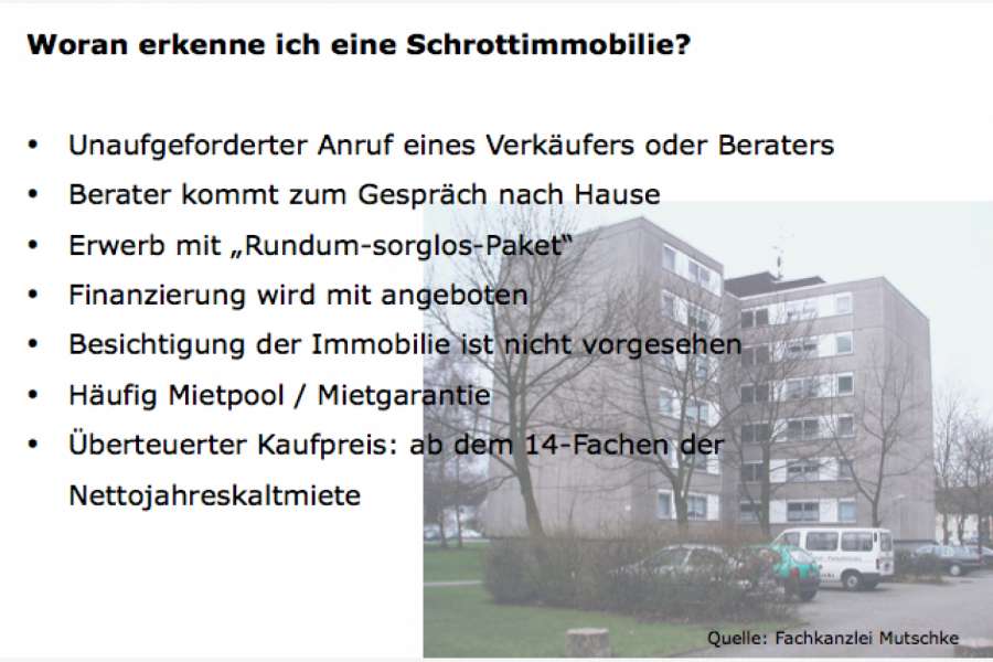 Checkliste: Woran erkenne ich eine Schrottimmobilie?, Grafik: Kanzlei Mutschke