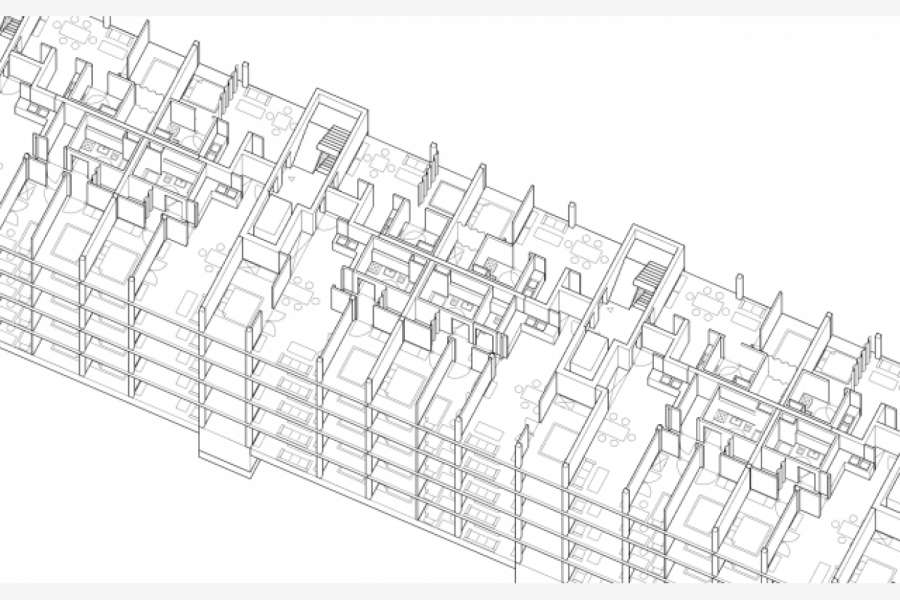 In Berlin-Hellersdorf entsteht das erste STADT UND LAND-Typenhaus. Das Konzept gleicht einem Baukastensystem aus unterschiedlichen Segmenten. © STADT UND LAND/MARS ARCHITEKTEN