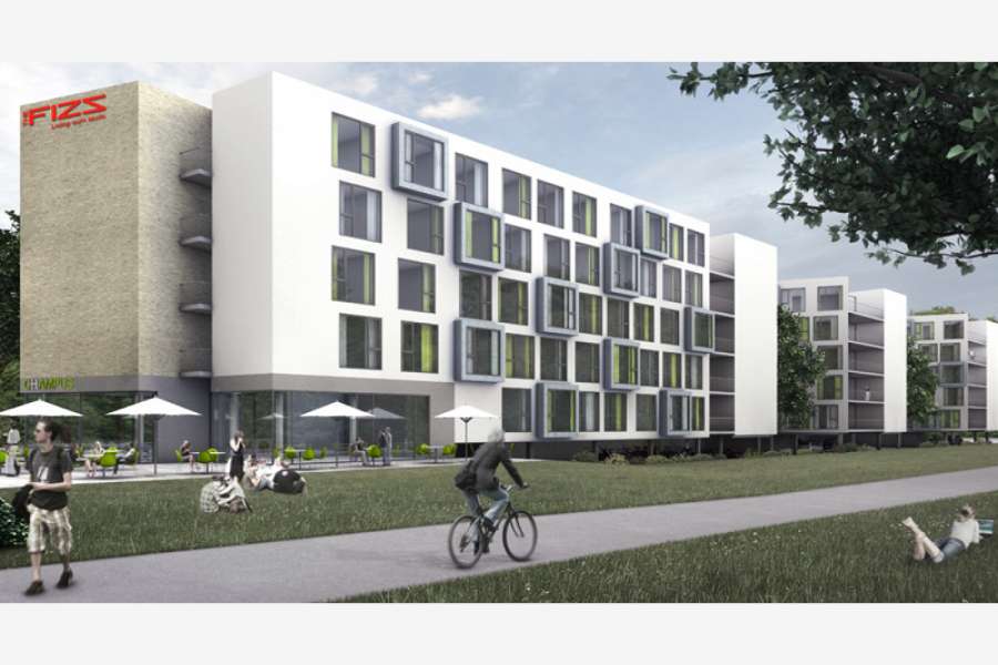 Das Studentenwohnhaus „THE FIZZ Bremen“ ist bereits im Wintersemester 2012 in Betrieb gegangen, Grafik: International Campus AG
