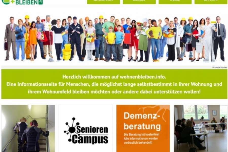 Screenshot der neuen Internetpräsenz www.wohnenbleiben.info