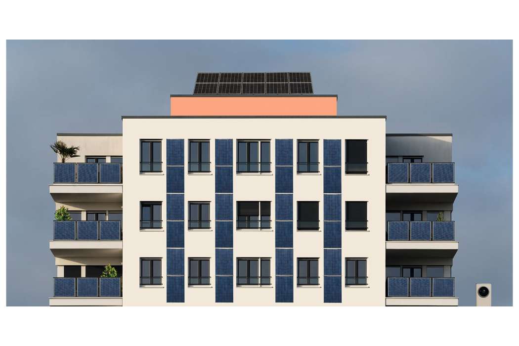 Modernisierte Wohngebäude nutzen zunehmend integrierte Fassaden-Photovoltaik um die Energiewende voranzutreiben. Bild: Gerd 