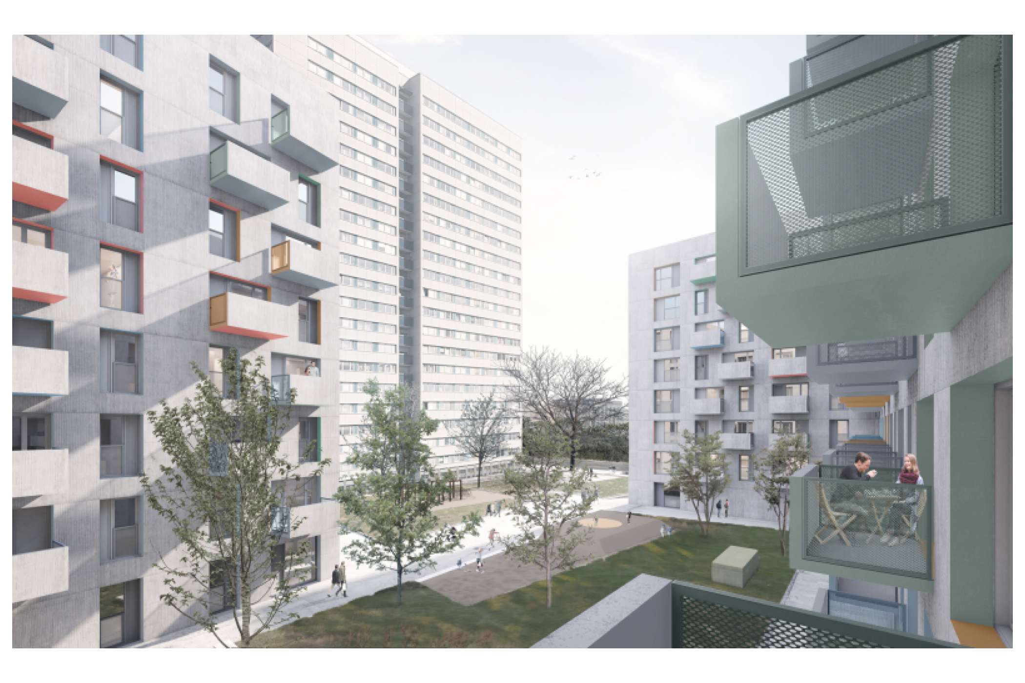 Wenn der Neubau mit 210 Wohnungen auf der Fischerinsel in zwei Jahren fertig sein wird, könnte so der Innenhof aussehen. Visualisierung: blauraum Architekten GmbH
