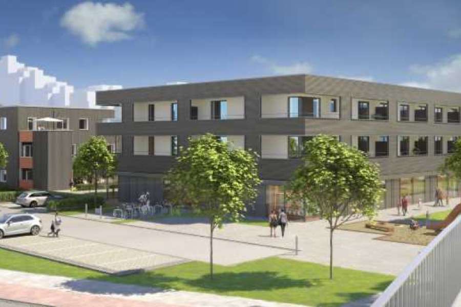 Visualisierung für Quartier „Atrium-Haus“ an der Otto-Brenner-Allee in Bremen. BILD: GEWOBA Bremen