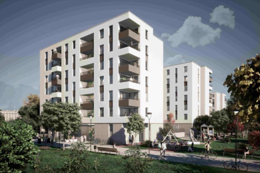 Eine am Computer simulierte Ansicht der künftigen Wohnhäuser im Quartier „Die Macherei Berlin-Kreuzberg“: degewo sorgt hier für Wohnraum mitten in Berlin. BILD: DAHM Architekten + Ingenieure