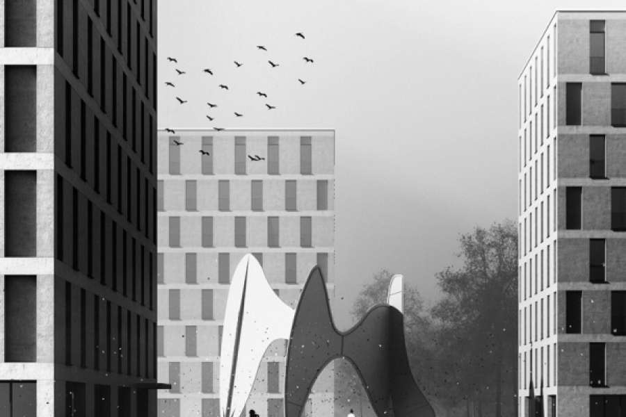 Zeichnung: Das Standardtypenhaus Baumschlager Eberle Architekten, Perspektive Punkthaus.